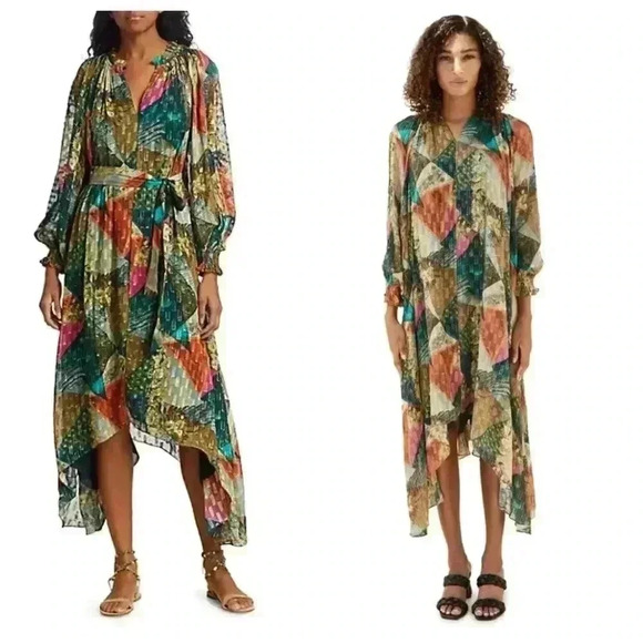 KILLA GATHERED PRINTED FIL COUPÉ GEORGETTE MIDI DRESS ORIGINAL COST $650 - Picture 1 of 15